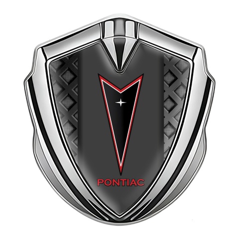 Pontiac Emblem Abzeichen selbstklebend Silbertonfarbe Schwarz Gitter mit Rote Logo Motiv