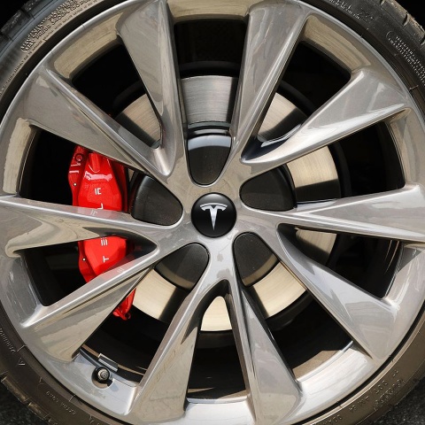 Tesla Silicone Stickers Wheel Center Cap Metallic Effect Logo