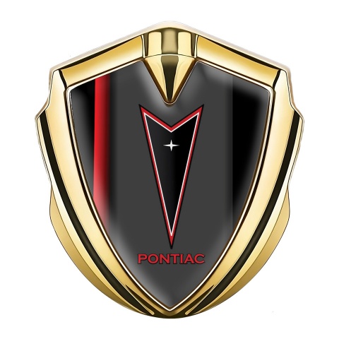 Pontiac Selbstklebendes Metallaufkleber Emblem Goldtonfarbe Schwarz Basis mit Rote Band Design