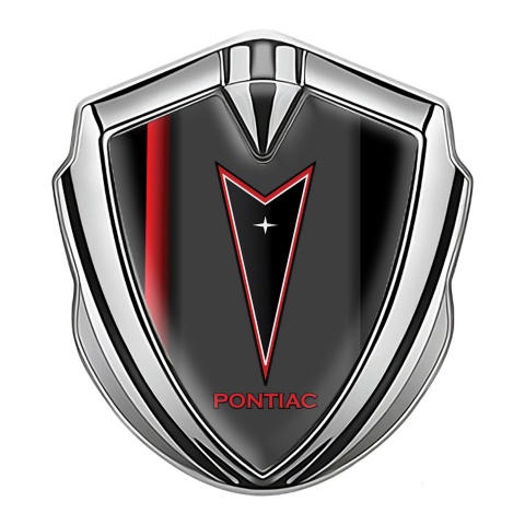 Pontiac Selbstklebendes Metallaufkleber Emblem Silbertonfarbe Schwarz Basis mit Rote Band Design