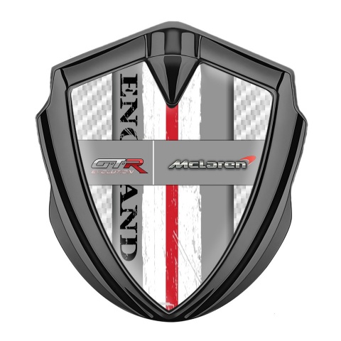 Mclaren GTR Emblem Abzeichen selbstklebend Graphit Tonfarbe Weiss Carbon England Still