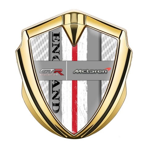 Mclaren GTR Emblem Abzeichen selbstklebend Goldtonfarbe Weiss Carbon England Still