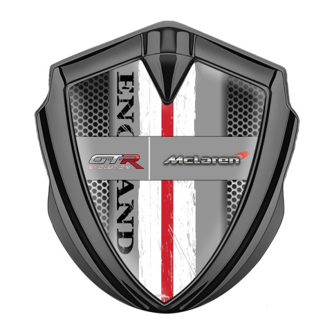 Mclaren GTR Seitenflugel Emblem Aufkleber Graphit Tonfarbe Gitter Hintergrund England Stil