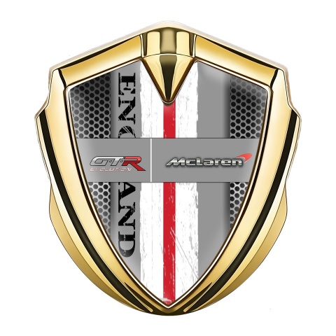 Mclaren GTR Seitenflugel Emblem Aufkleber Goldtonfarbe Gitter Hintergrund England Stil
