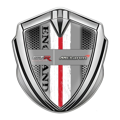 Mclaren GTR Seitenflugel Emblem Aufkleber Silbertonfarbe Gitter Hintergrund England Stil