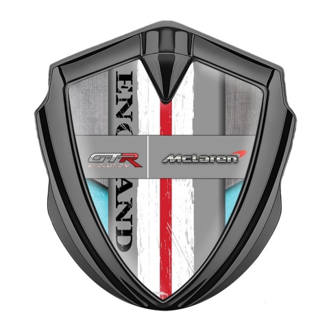 Mclaren GTR Selbstklebendes Metallaufkleber Emblem Graphit Tonfarbe Grau Blau Basis England Stil