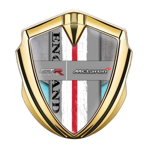 Mclaren GTR Selbstklebendes Metallaufkleber Emblem Goldtonfarbe Grau Blau Basis England Stil