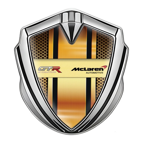 Mclaren GTR Emblem Abzeichen Silbertonfarbe Gelb Gitter Design