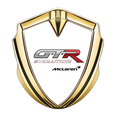 Mclaren GTR Seitenflugel Emblem Aufkleber Goldtonfarbe Weiss Print Evolution Logo stil