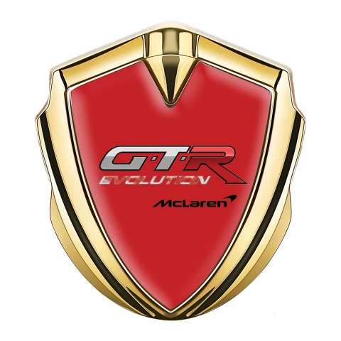Mclaren GTR Emblem Abzeichen Goldtonfarbe Rote Print Evolution logo