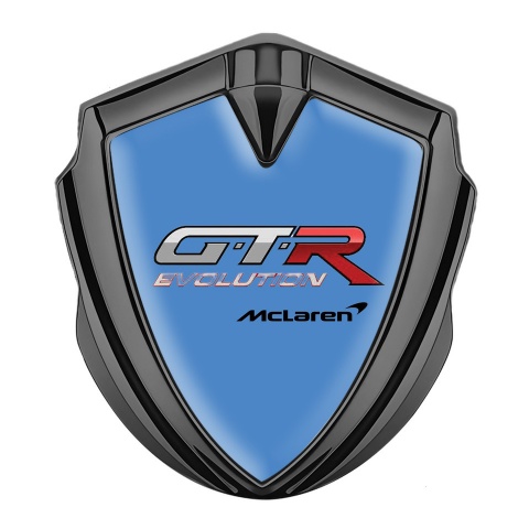 Mclaren GTR Emblem Auto Zeichen Graphit Tonfarbe Blau basis mit Evolution Logo