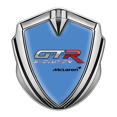 Mclaren GTR Emblem Auto Zeichen Silbertonfarbe Blau basis mit Evolution Logo