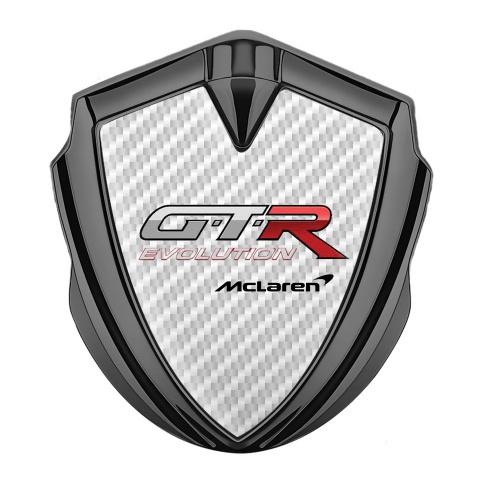 Mclaren GTR Selbstklebendes Metallaufkleber Emblem Graphit Tonfarbe Weiss Carbon Evolution Logo