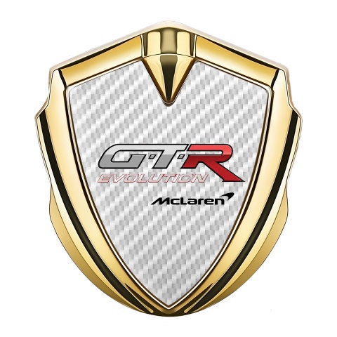 Mclaren GTR Selbstklebendes Metallaufkleber Emblem Goldtonfarbe Weiss Carbon Evolution Logo