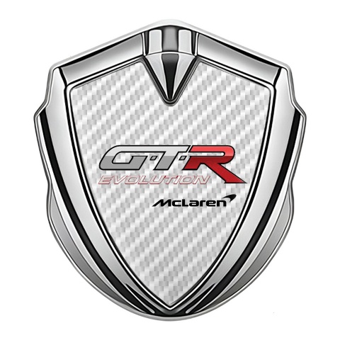 Mclaren GTR Selbstklebendes Metallaufkleber Emblem Silbertonfarbe Weiss Carbon Evolution Logo