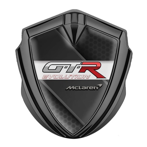 Mclaren GTR Seitenflugel Emblem Aufkleber Graphit Tonfarbe Dunkles Diagonale panel mit Evolution Logo