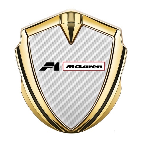 Mclaren Emblem Auto Zeichen Goldtonfarbe Weiss carbon mit F1 logo