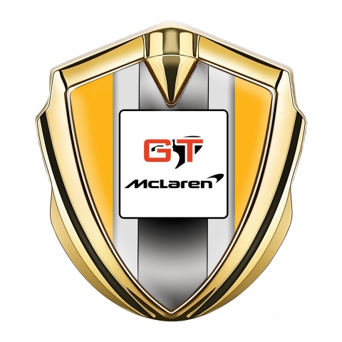 Mclaren Abzeichen selbstklebend Goldtonfarbe Orange Basis mit GT Logo Stil