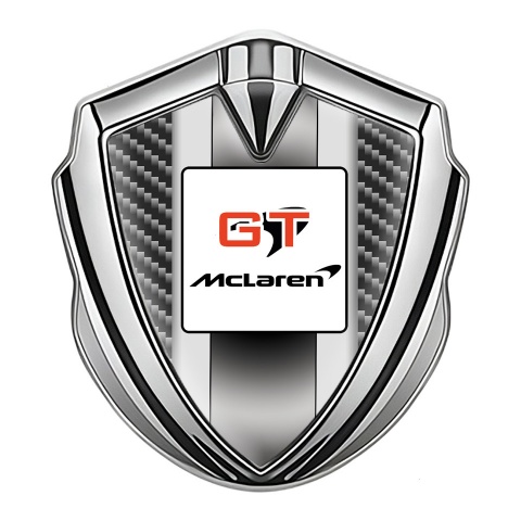 Mclaren Emblem Logo Schriftzug Aufkleber Silbertonfarbe Dunkles Carbon GT Logo