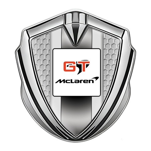Mclaren Seitenflugel Emblem Aufkleber Silbertonfarbe Wabeneffekt Basis mit GT logo