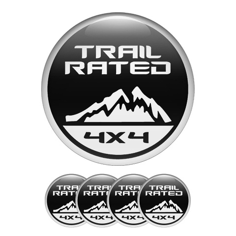 Jeep Center Hub Dome Stickers Trail Rated 4X4 Black and White 