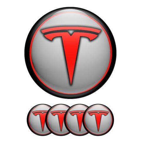 Tesla Wheel Stickers Center Cap Grey Red