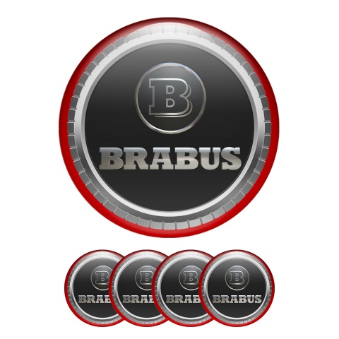 Mercedes Brabus Emblem Wheel Center Caps Black 3D Red Ring