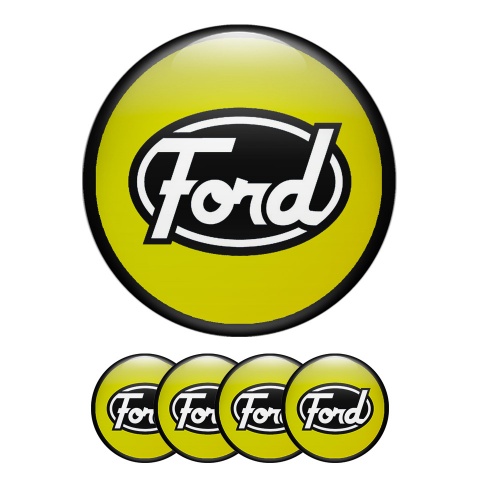 Ford Emblem Wheel Center Caps Yellow Black Ring