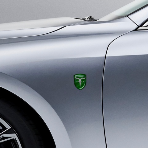 Tesla Emblem Shield Silicone Green Carbon Edition
