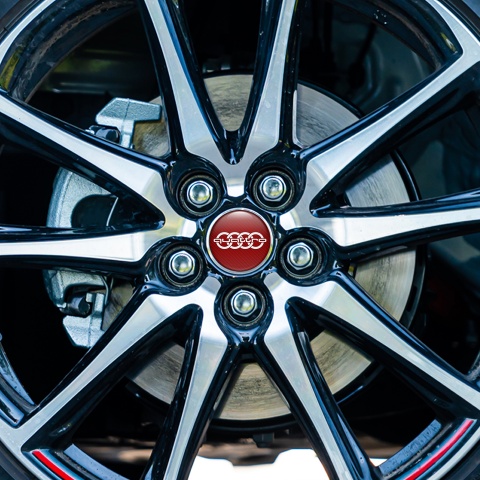 Audi Wheel Emblems for Center Caps Red Carbon