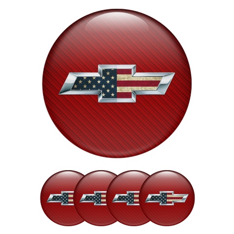 Chevrolet Wheel Emblems for Center Caps Red Carbon USA Flag Logo