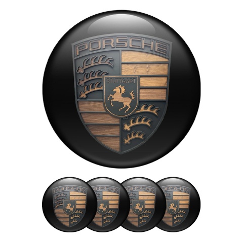 Porsche Wheel Emblems Wood Style Logo Black