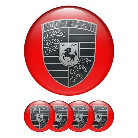 Porsche Wheel Emblems Monochrome Red Edition