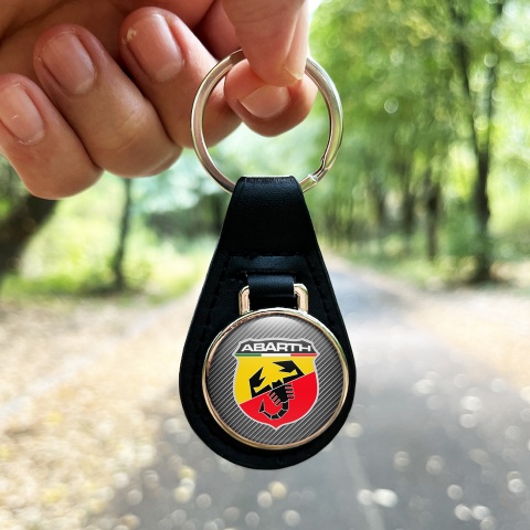 Fiat Abarth Leather Keychain Carbon Classic Logo