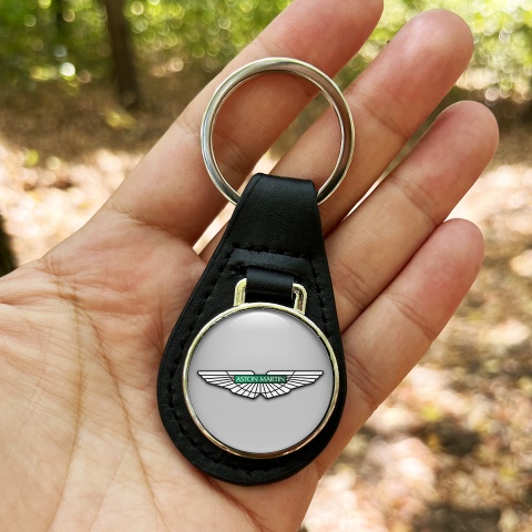 Aston Martin Autoschlusselanhanger aus Leder Grau Klassisch Logo