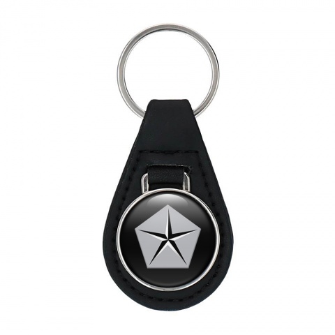 Chrysler Leather Keychain Black Silver Classic Logo