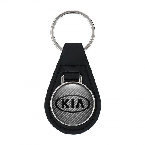 Kia Leather Keychain Light Carbon Black Oval Logo