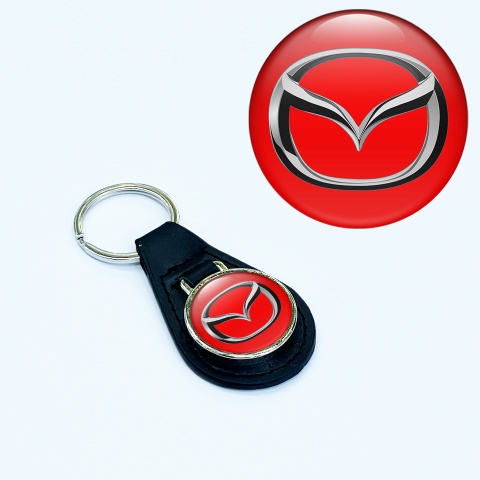 Mazda Keyring Holder Leather Red Silver Chrome Design