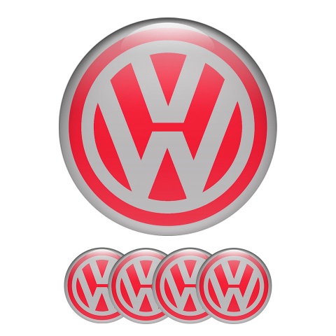 VW Volkswagen Wheel Center Cap Domed Stickers Classic Red Grey Ring