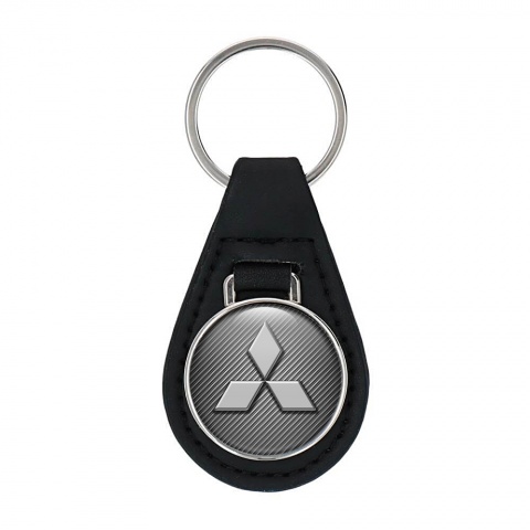 Mitsubishi Leather Keychain Light Carbon Dark Grey Logo