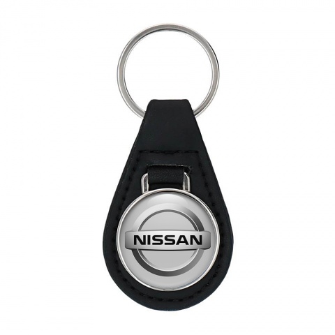 Nissan Keyring Holder Leather Silver Metallic Circle Design