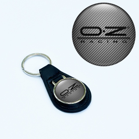 OZ Racing Leather Keychain Light Carbon Black Stripe Logo