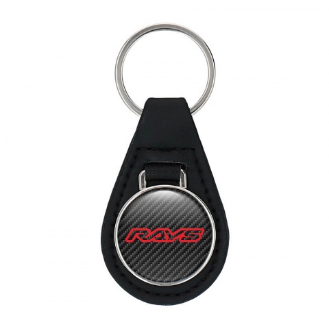 Rays Leather Keychain Dark Carbon Red Outlines Design