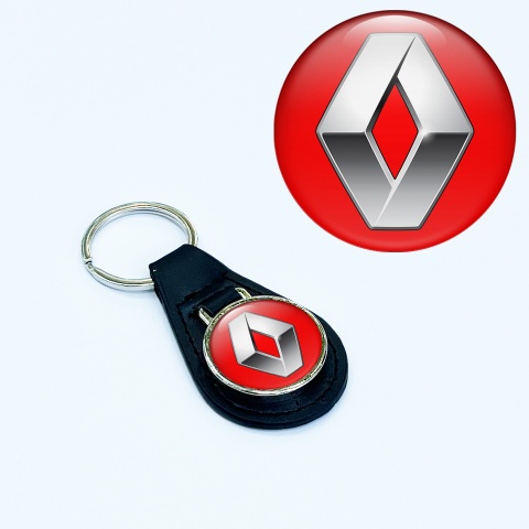 Renault Keyring Holder Leather Red Silver Chrome Classic Logo