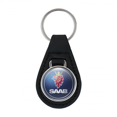 Saab Keychain Leather Navy Blue Red Griffon Edition