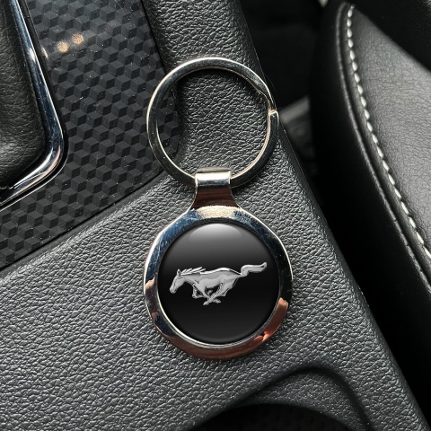Ford Mustang Keychain Metal Black Chrome Classic Logo Design