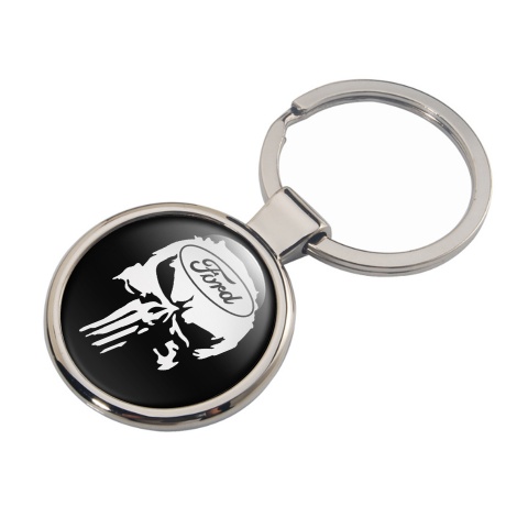 Ford Keychain Metal Black White Skull Oval Logo Design