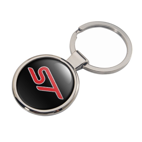 Ford ST Keychain Metal Black Silver Outline Red Logo Design