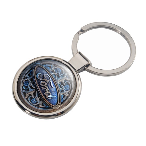 Ford Metal Key Ring Blue Gradient Floral Design Edition
