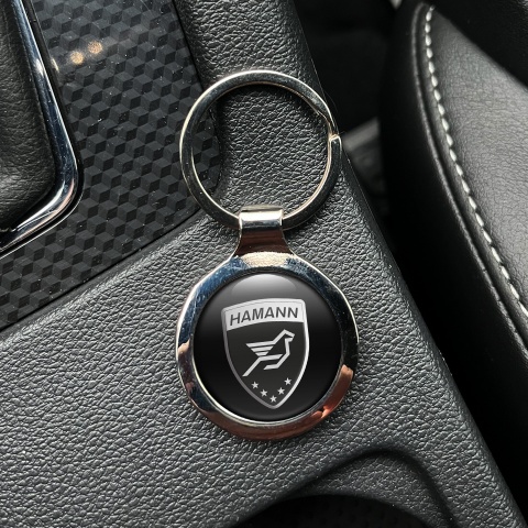 BMW Hamann Keychain Metal Black Silver Gradient Logo Design